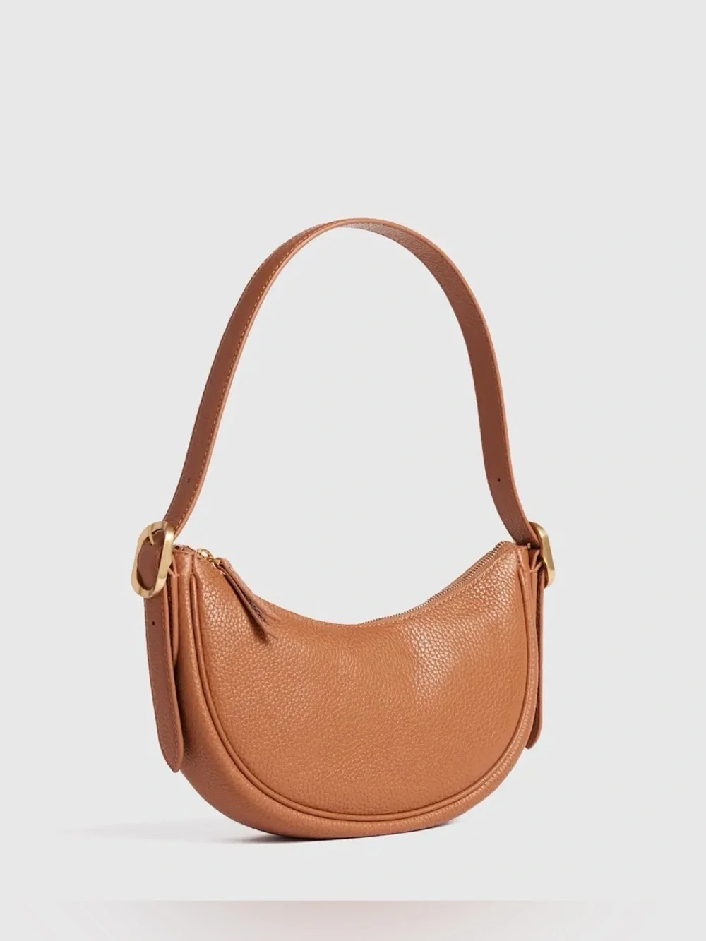 Quince Italian Leather Mini Crescent Shoulder Bag Brown Cognac Dustbag NWT